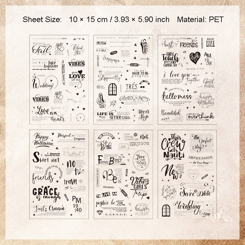 6 Sheets Quote PET Stickers YRQY