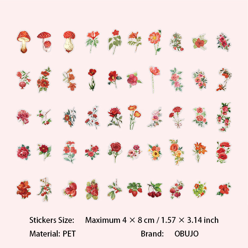 100 Pcs Seasonal Flower PET Stickers HKYQ