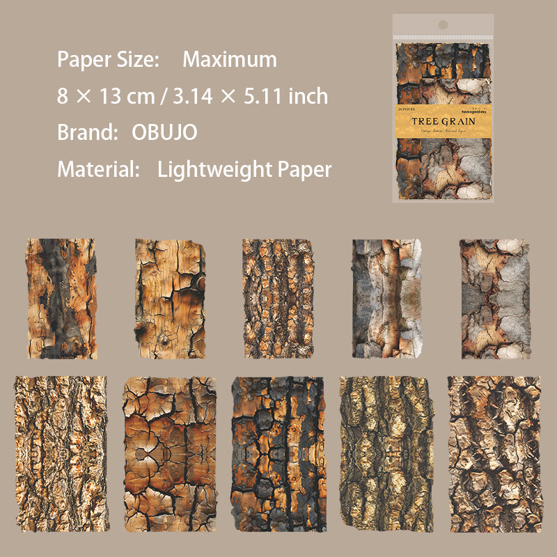 20 Sheets Tree Bark Texture Journal Paper SWYJ