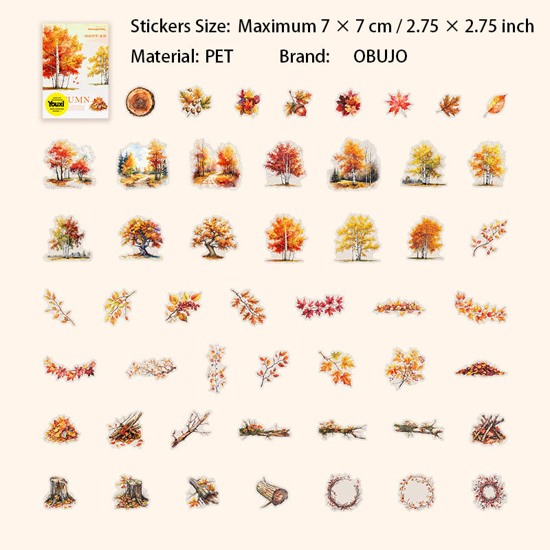 50 Pcs Seasonal Tree Leaf PET Stickers SDSJ