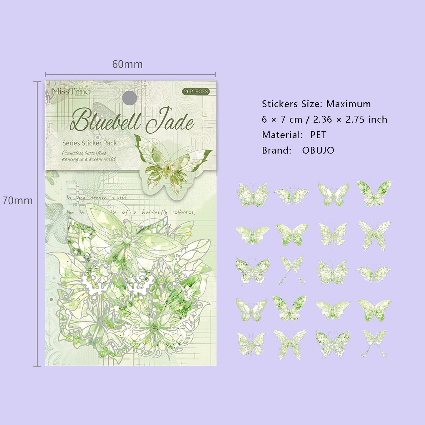 20 Pcs Shell Light Butterfly PET Stickers SYHD