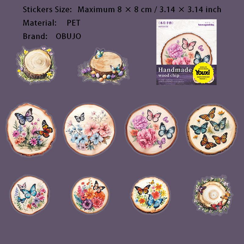 10 Pcs Wooden Art PET Stickers MPSZ
