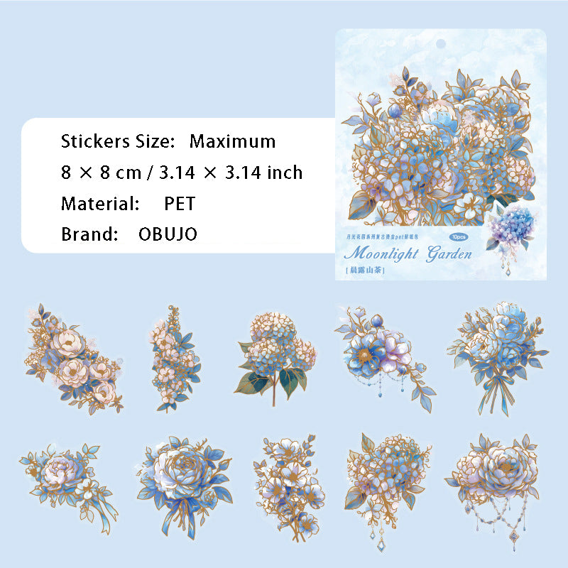 10 Pcs Gold Foil Flower PET Stickers YGHY