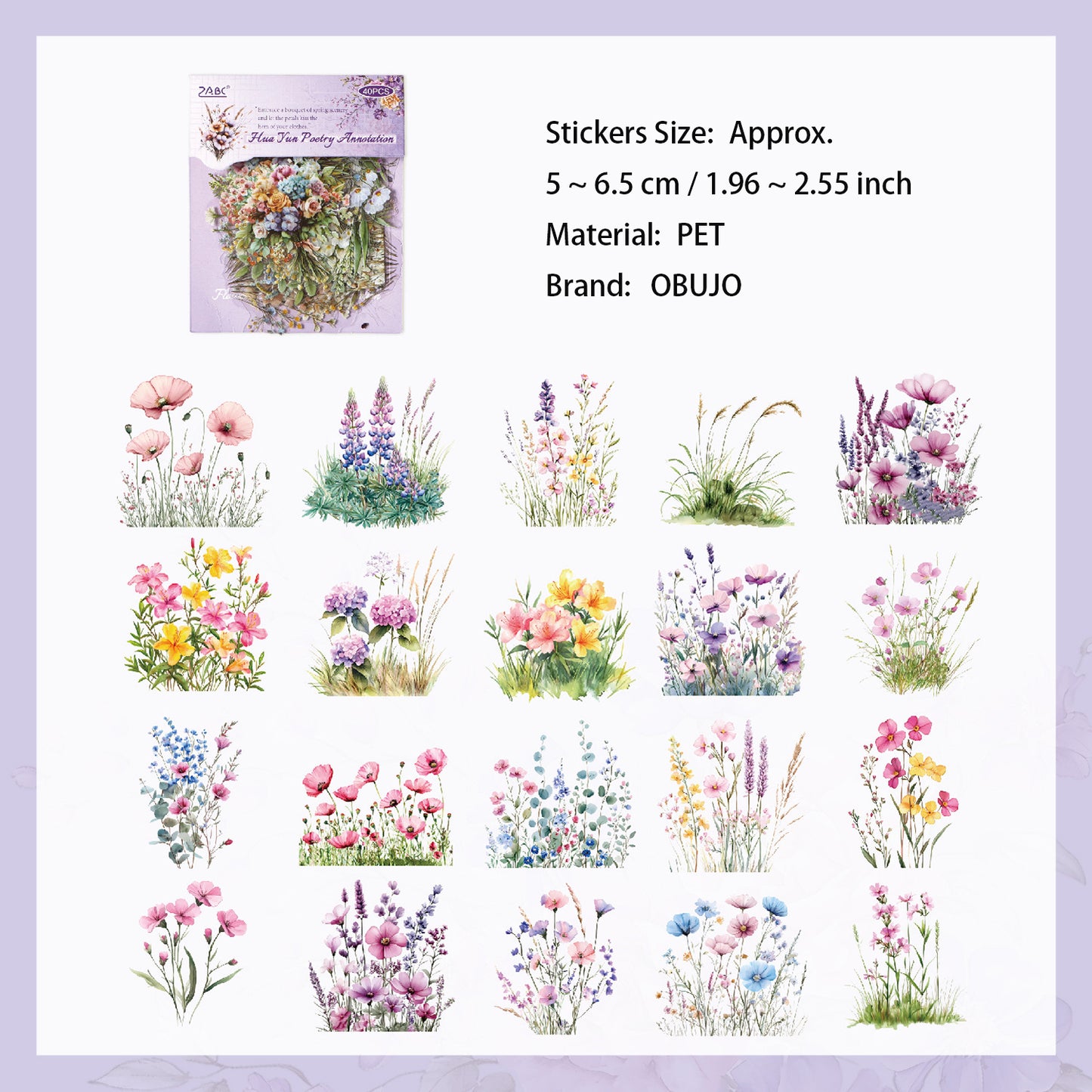 40 Pcs Wildflower PET Stickers SHHY