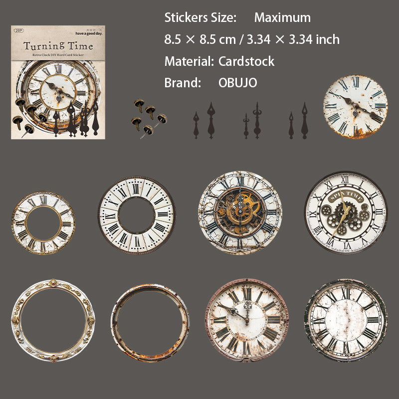 15 Pcs Vintage Clock Themed Stickers ZDSG