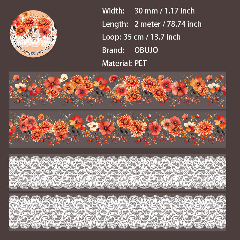 2 Rolls Autumn Themed PET Tapes Set QSJN