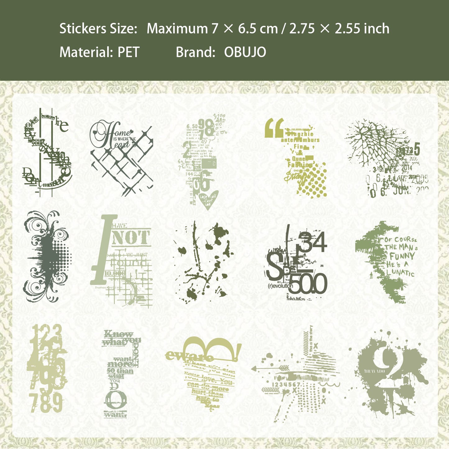 15 Pcs Vintage PET Stickers BGBC