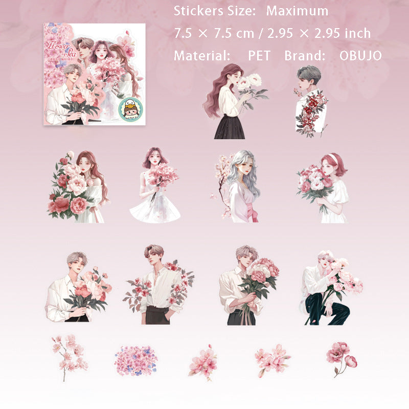 15 Pcs Rose Girl PET Stickers QPZHHZ