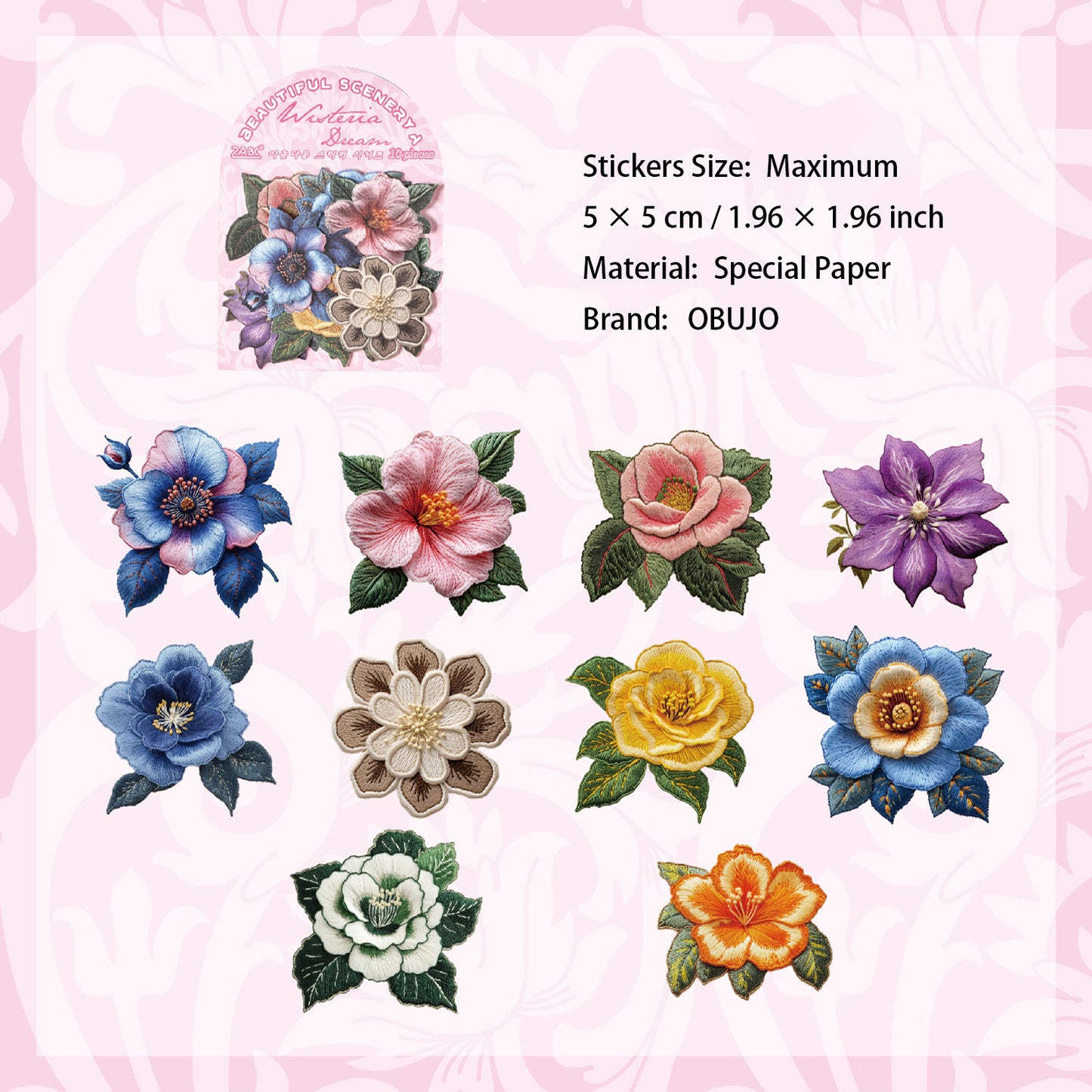 10 Pcs Vintage Flower Stickers JXRH