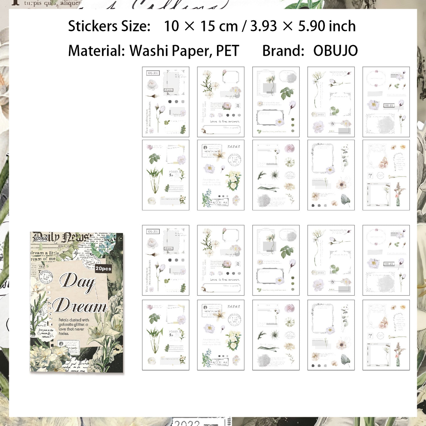 20 Sheets Creative Journal Stickers Book HJYS