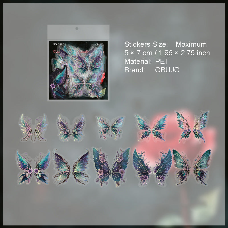 20 Pcs Glitter Butterfly Feather PET Stickers LKJY