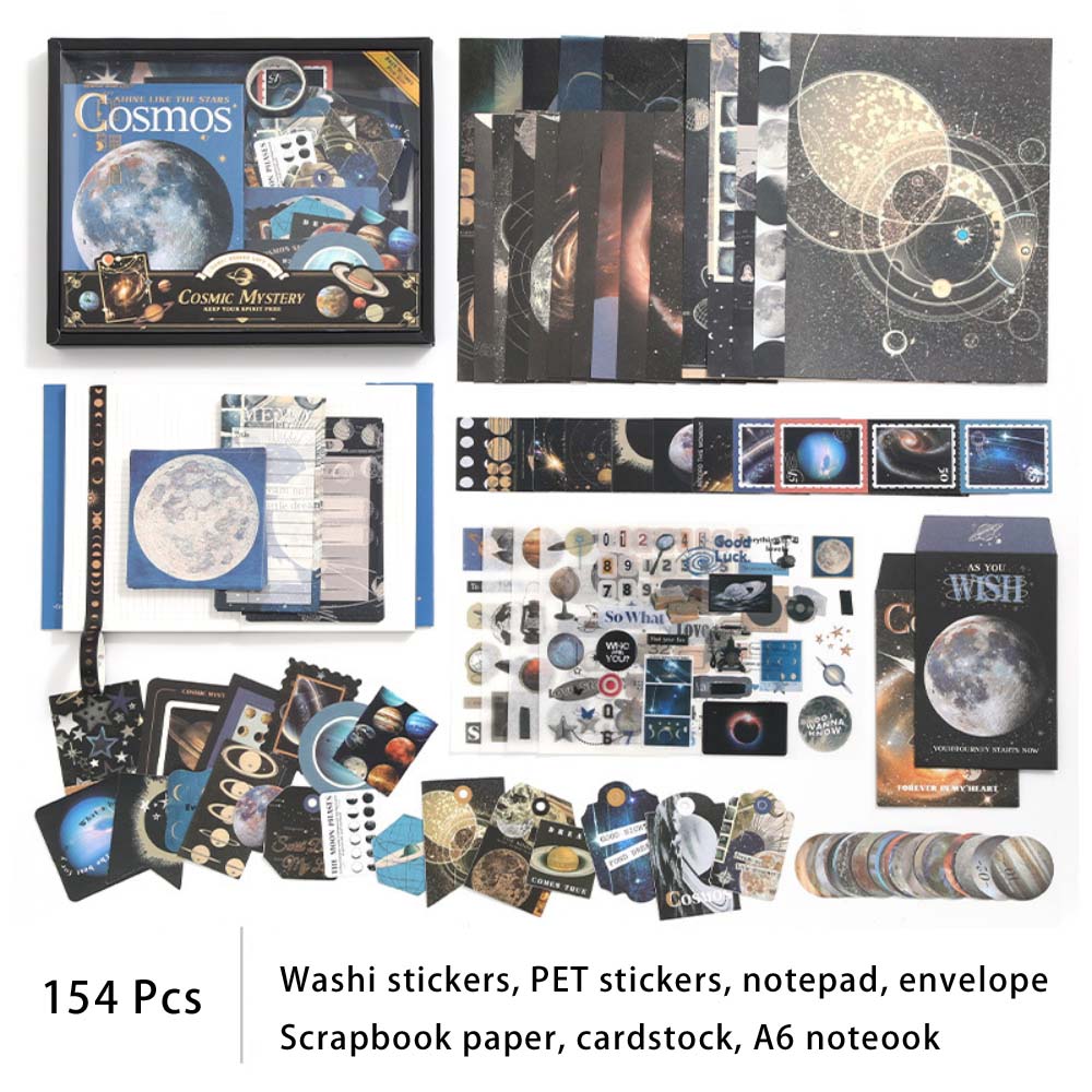 154 Pcs Cosmos Theme Junk Journal Supplies Gift Set YZAM