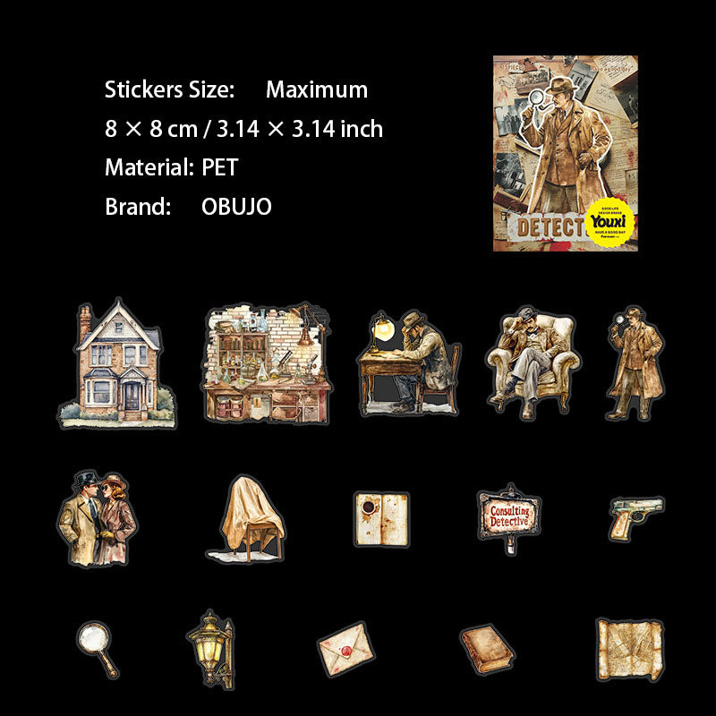 15 Pcs Detective Themed PET Stickers FEMSRZ