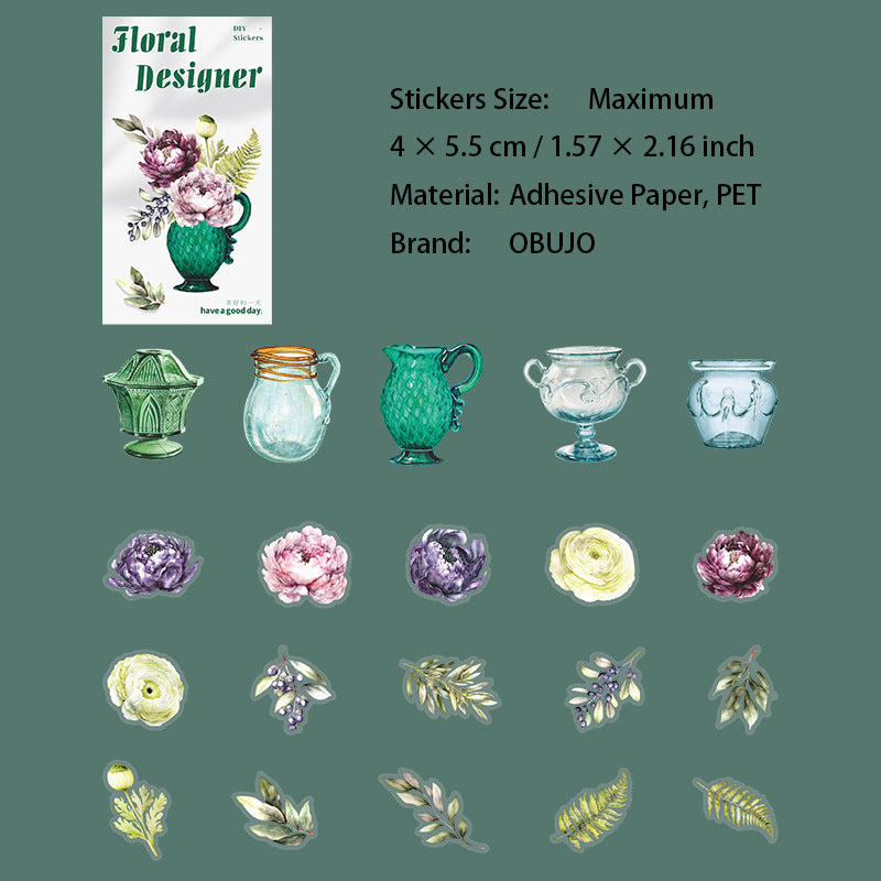 20 Pcs Flower Vase PET Stickers ZYHYS