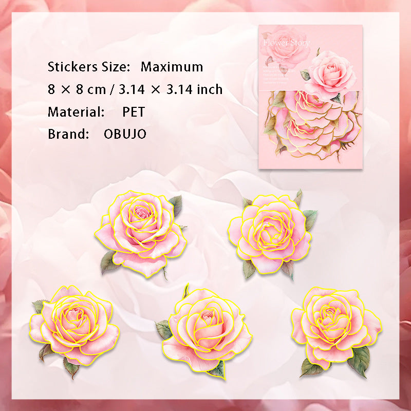 10 Pcs Gold Foil Flower Stickers HJWY