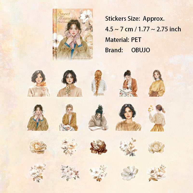 40 Pcs Cozy Girl and Flower PET Stickers FHXH