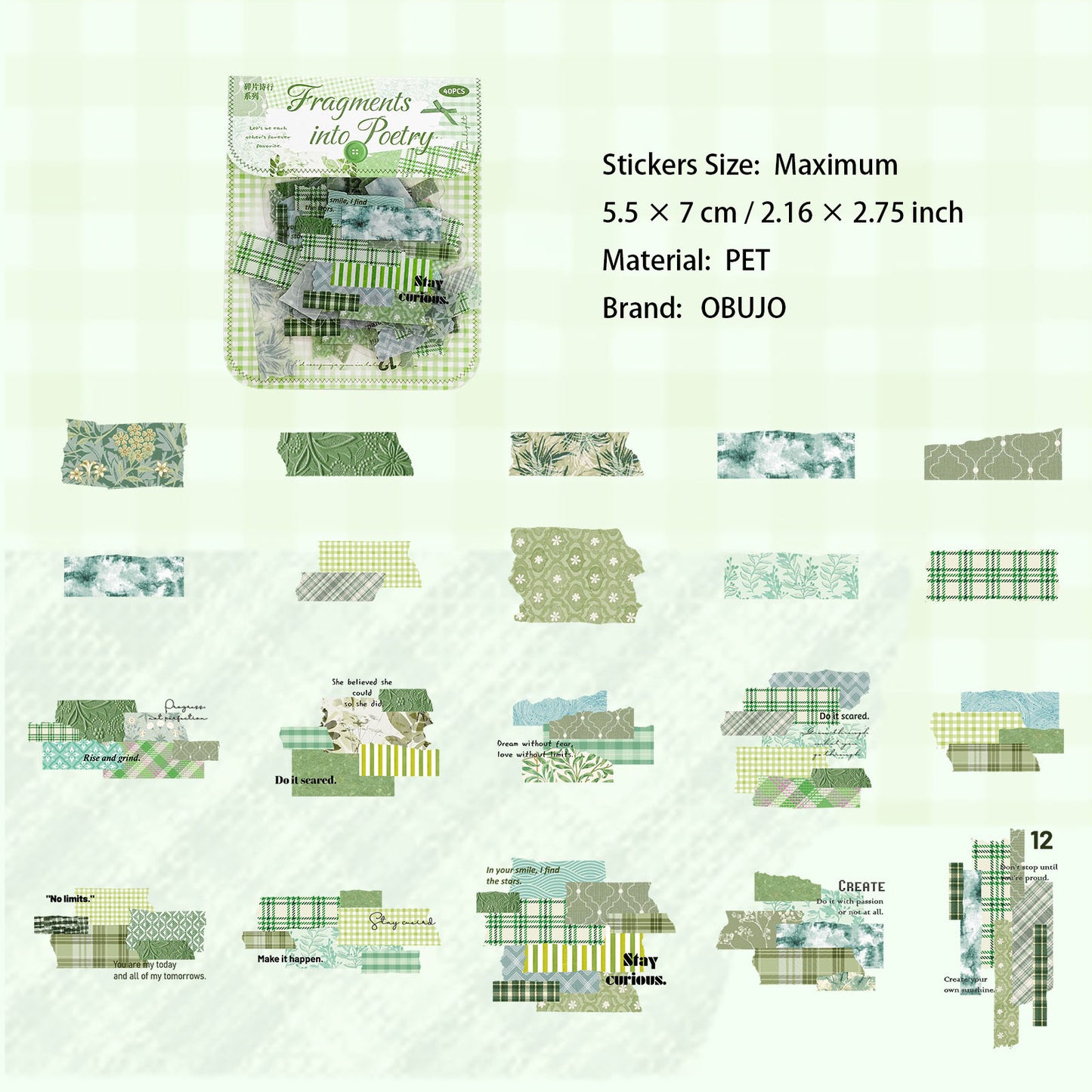 40 Pcs Grid Collage PET Stickers SPSX