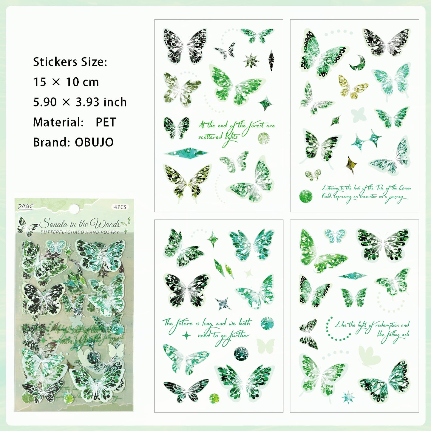 4 Sheets Butterfly PET Stickers MMDY
