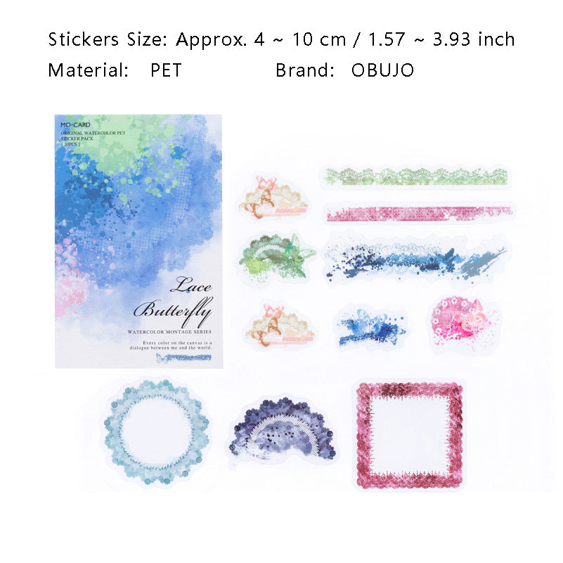 20 Pcs Watercolor Frame PET Stickers SCMTQ