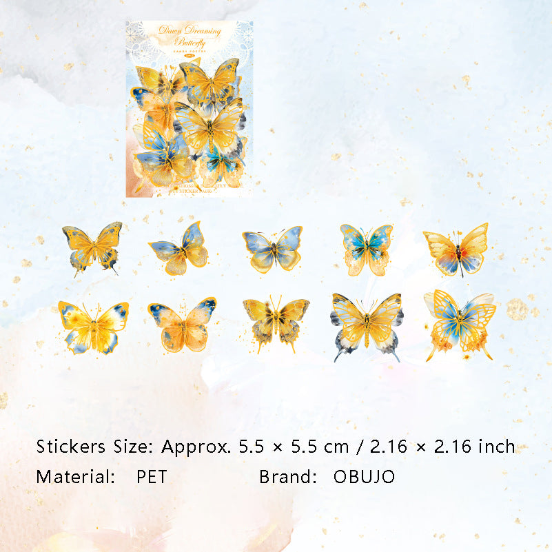 20 Pcs Gold Foil Butterfly PET Stickers FHZD
