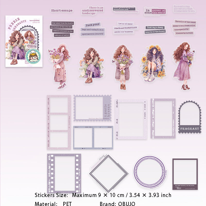 25 Pcs Girl Frame Words PET Stickers DGMH