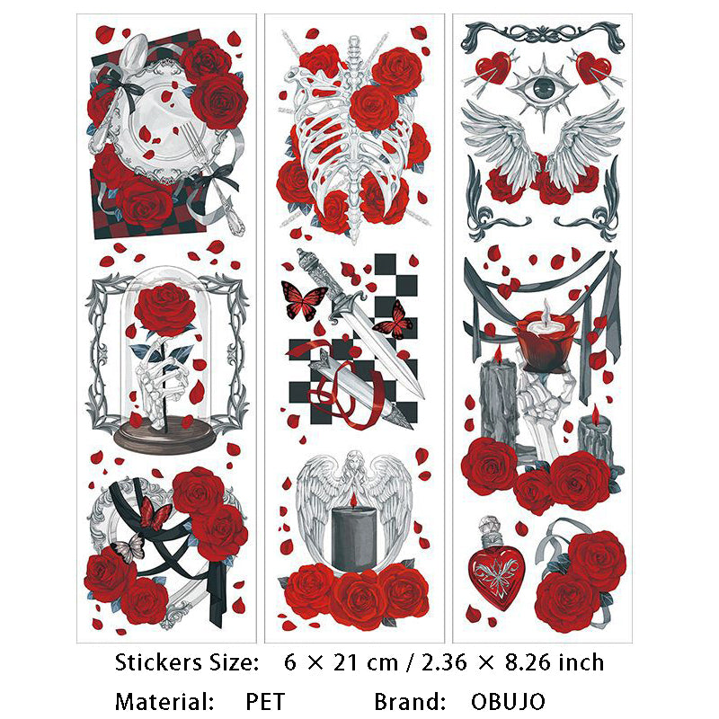 6 Pcs Rose Theme PET Stickers MGZS