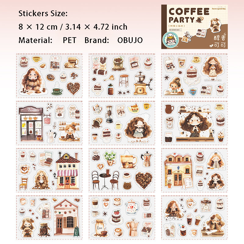 12 Sheets Coffee Dessert Planner Stickers Book KFXPD