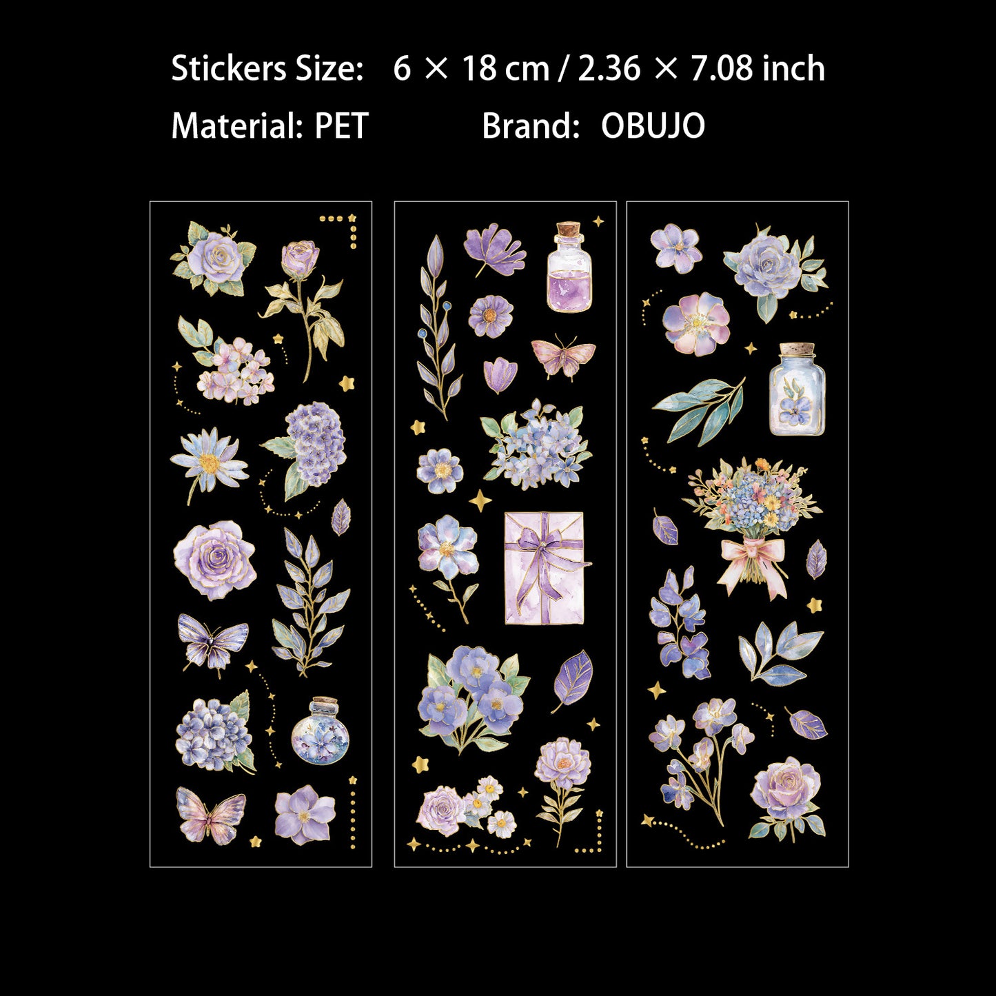 3 Sheets Gold Foil Vintage Flower Stickers WYJX