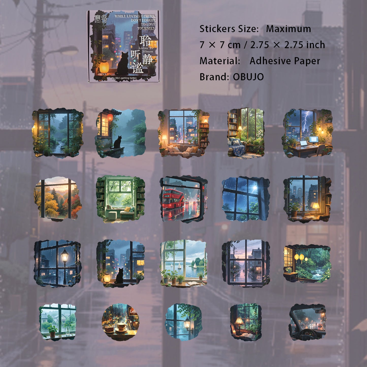 40 Pcs Rainny Themed Stickers YAXL