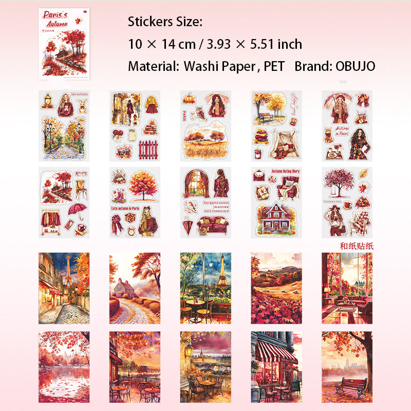 20 Sheets Autumn Paris Stickers Book BLDQT