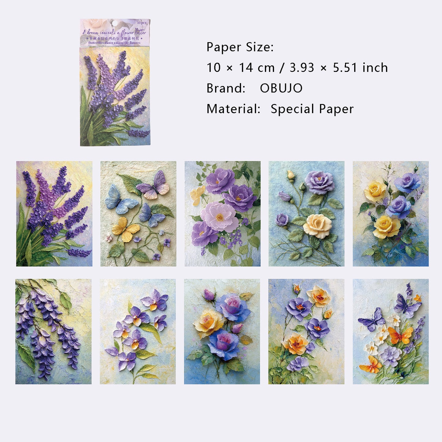 10 Sheets Flower Embossed Paper MCHX