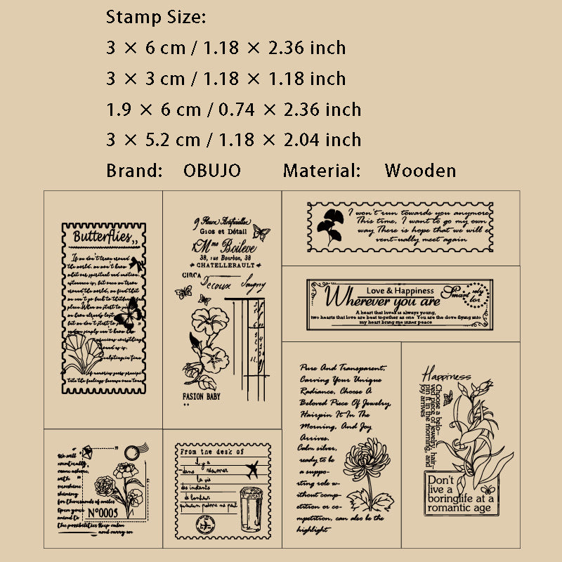 8 Pcs Vintage Wooden Stamp Kit MGYJ