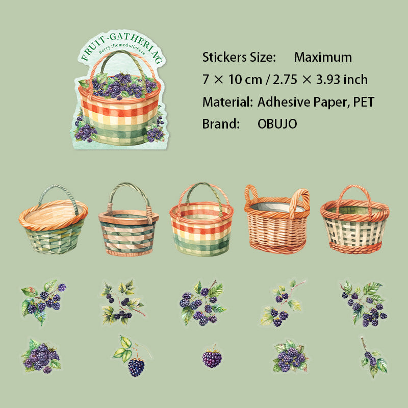 15 Pcs Fruit and Basket PET Stickers CGJXL