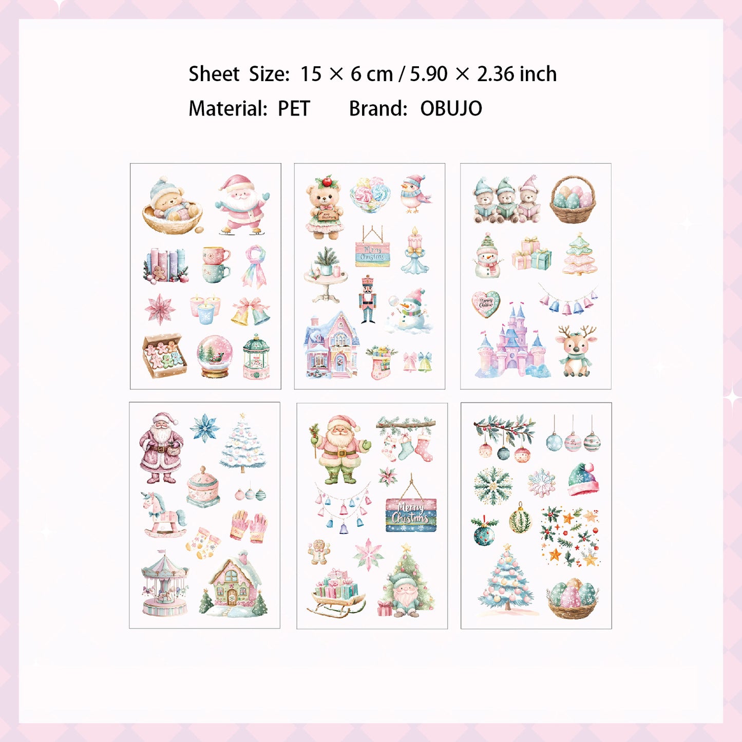 6 Sheets Snow Christmas PET Stickers XYSG