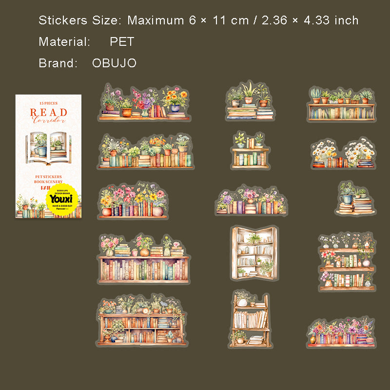 15 Pcs Book Shelf PET Stickers YDCL