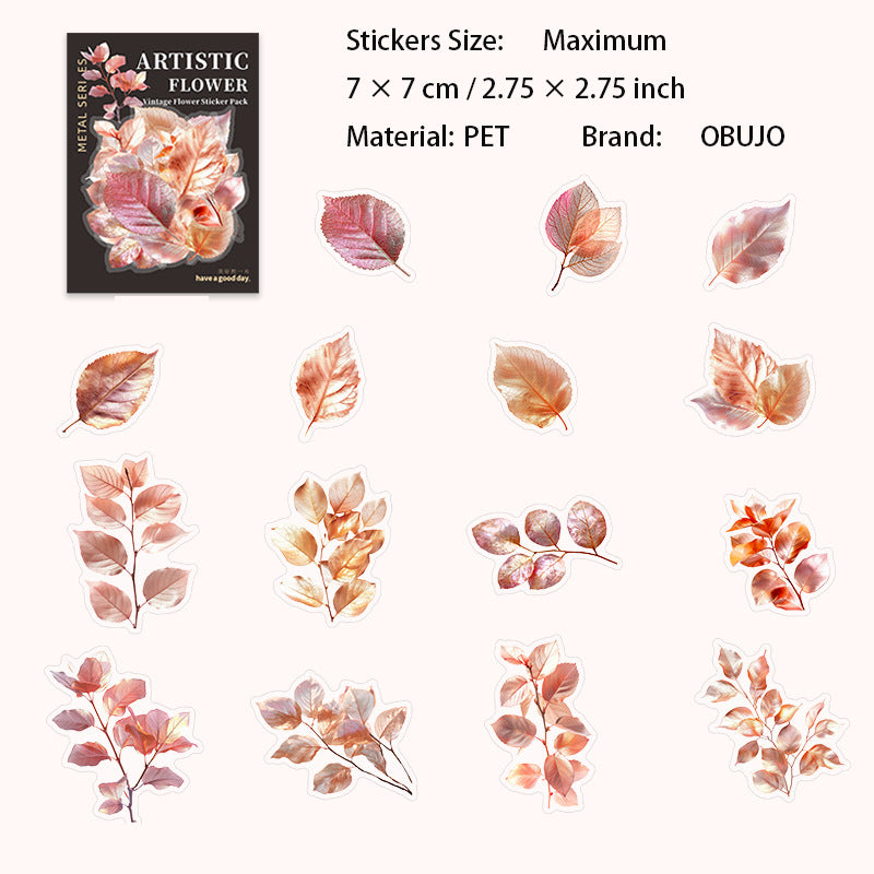 15 Pcs Vintage Flower Leaf PET Stickers YSHY