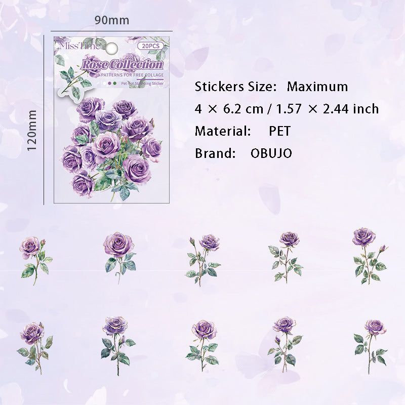20 Pcs Rose PET Stickers MGZP