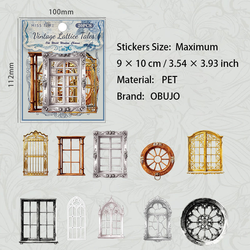 20 Pcs Vintage Window PET Stickers FGGSWY