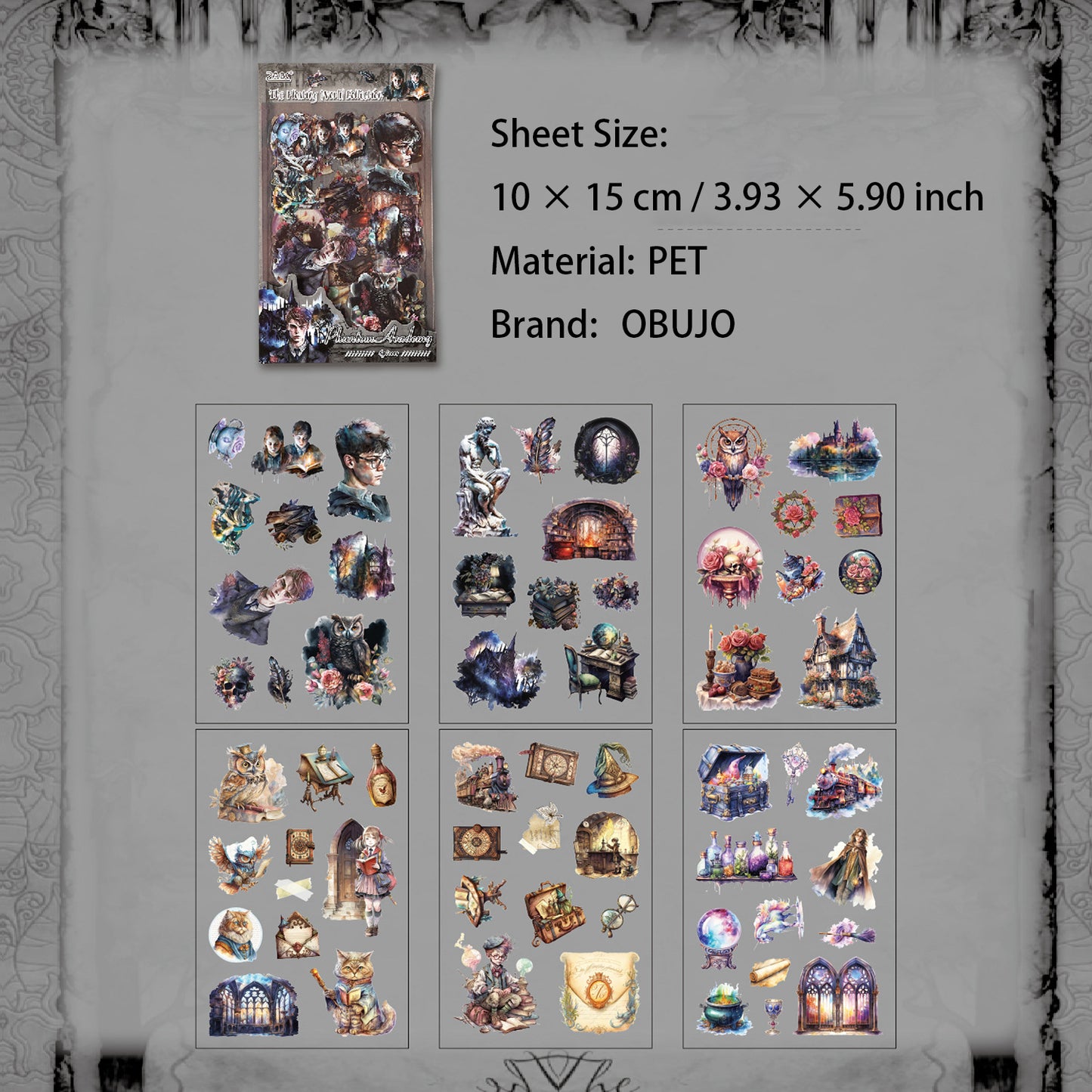 6 Sheets Vintage PET Stickers FSJC