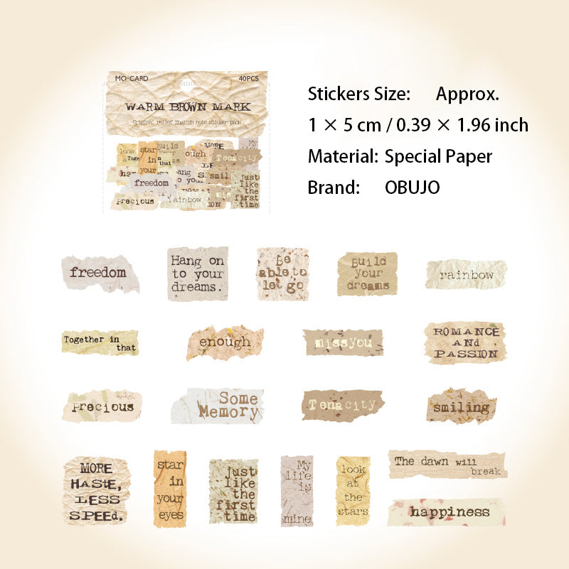 40 Pcs Vintage Emobossed Words Stickers ZJLS