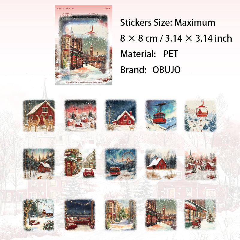15 Pcs Winter Aurora Themed PET Stickers XJSP