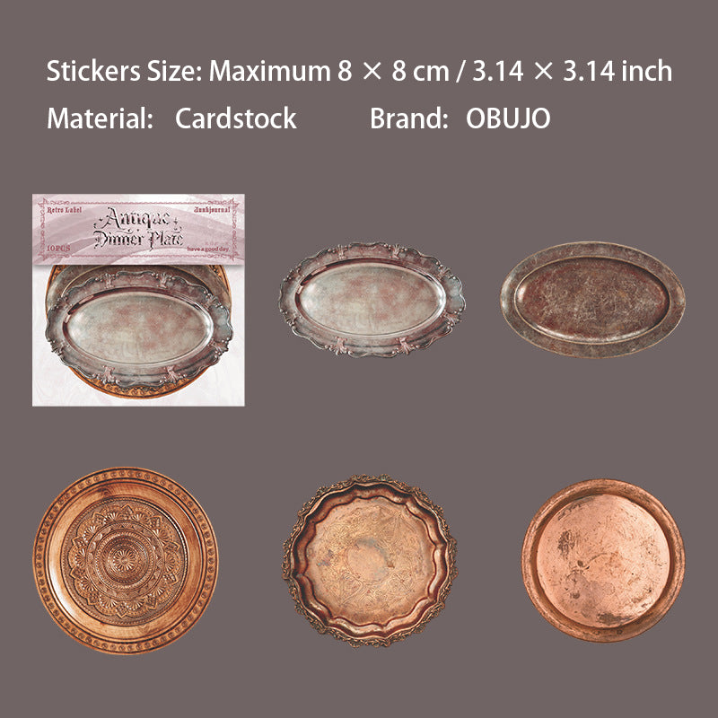 10 Pcs Vinage Dishes Cardstock Stickers GDCP