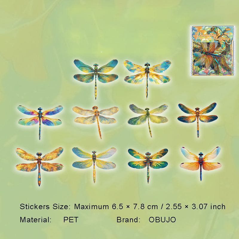 20 Pcs Holographic Dragonfly PET Stickers QTPP