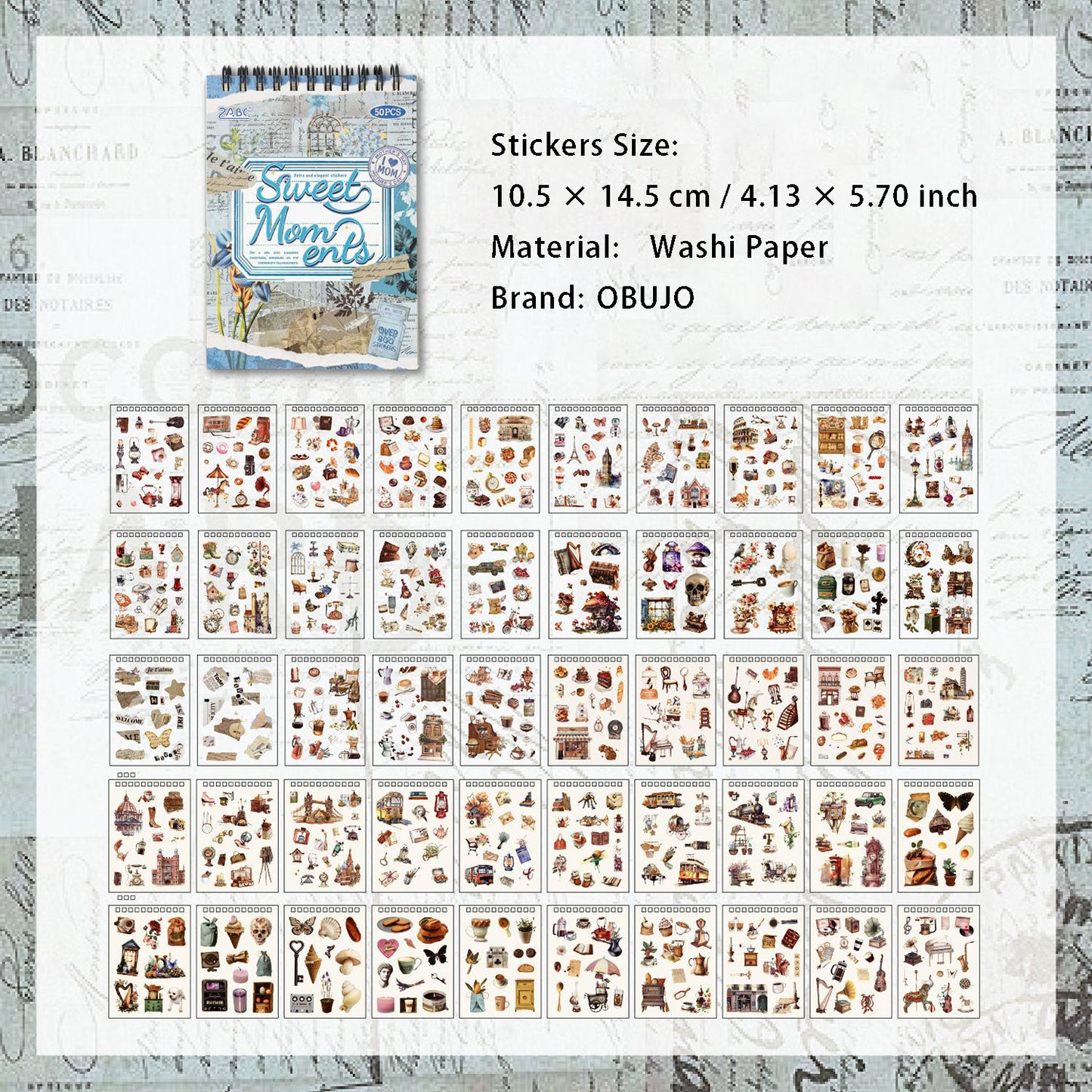 25 Sheets Vintage Journal Stickers Book GDSZ