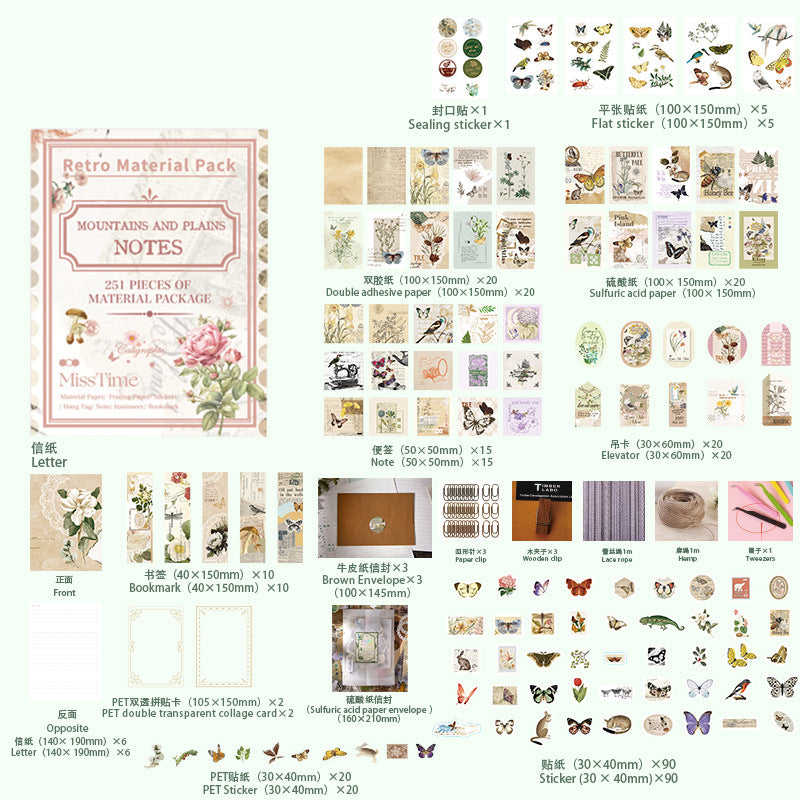 251 Pcs Vintage Junk Journal Supplies Kit LJSZ