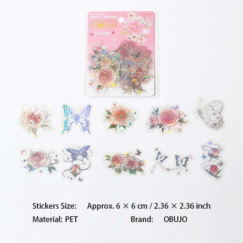 20 Pcs Holographic Flower and Butterfly PET Stickers HLRM