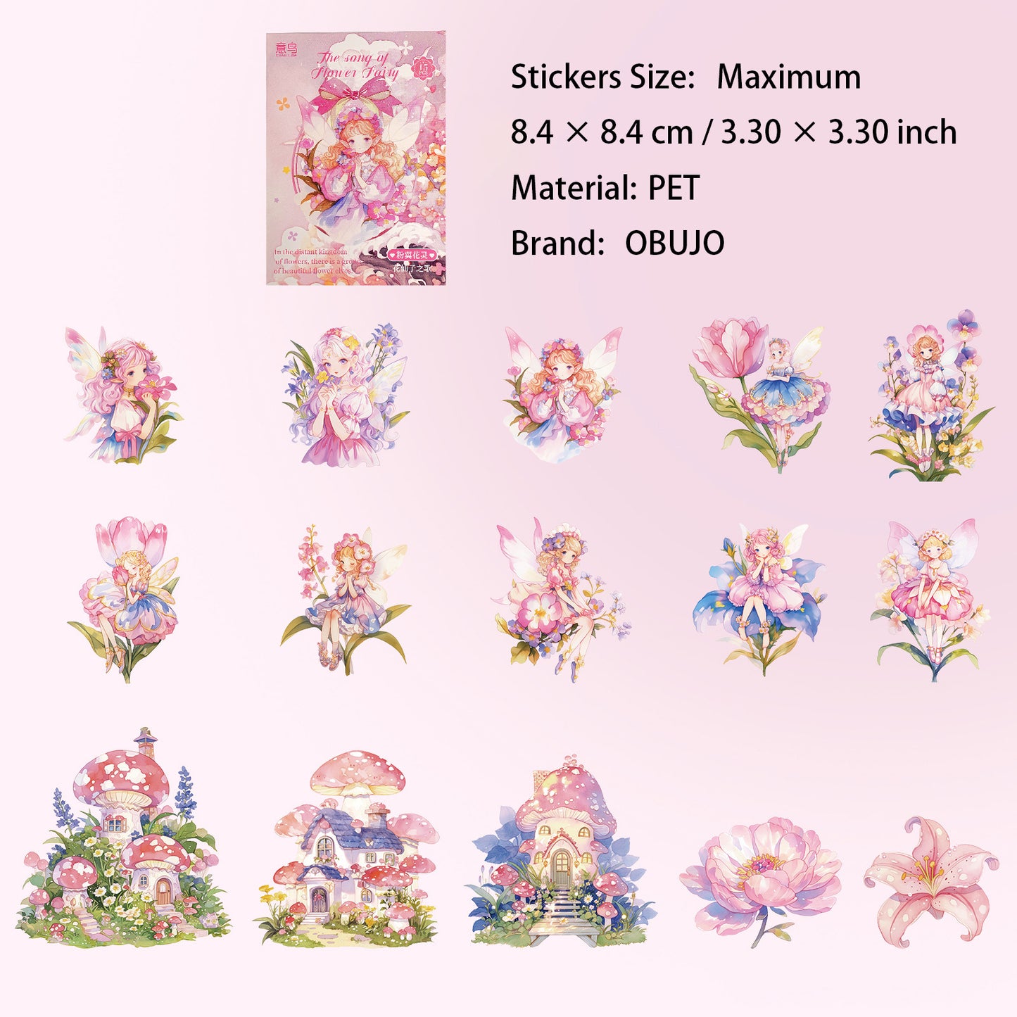 15 Pcs Flower Fairy PET Stickers HXZZG