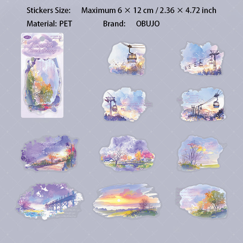 10 Pcs Cloud Landscape PET Stickers YCXFJ