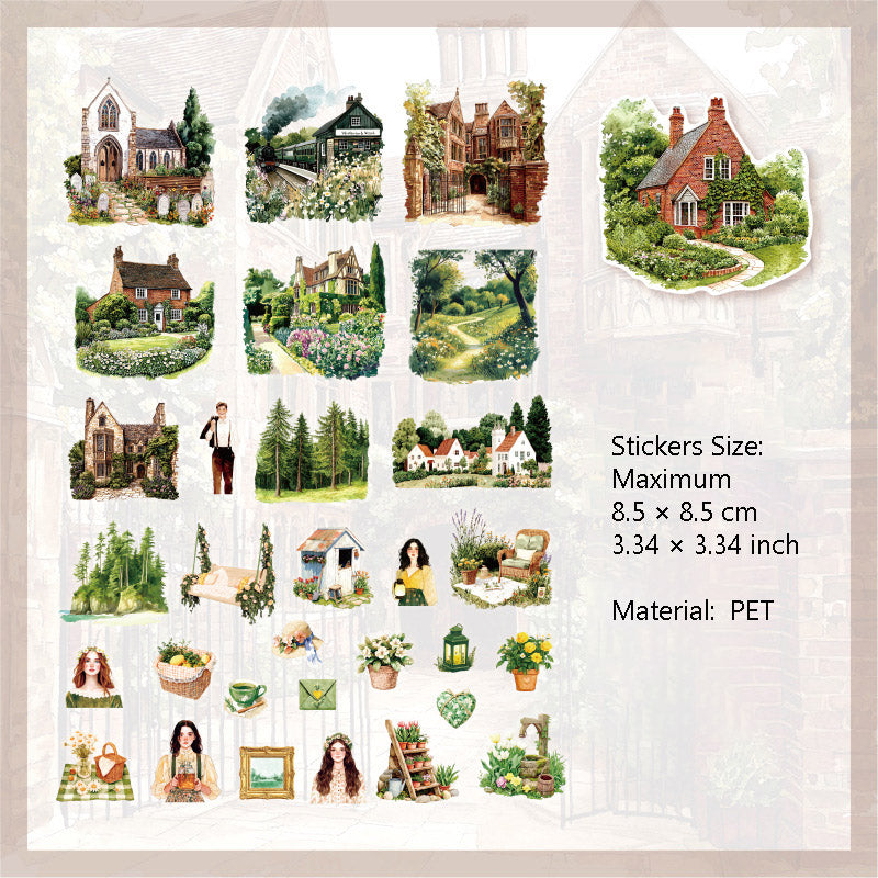 30 Pcs Manor Girl PET Stickers XLLM