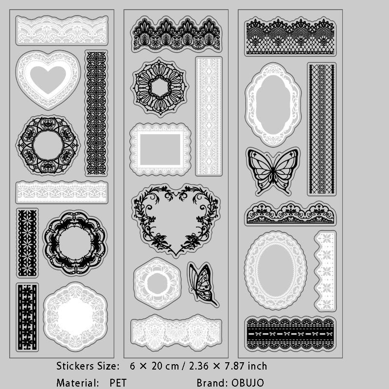 6 Sheets Lace Theme PET Stickers HBLS